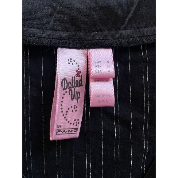 Vintage Y2K Black Pin Striped Office SirenTop / Sz M / Goth DOLLED UP Coquette - Picture 8 of 8